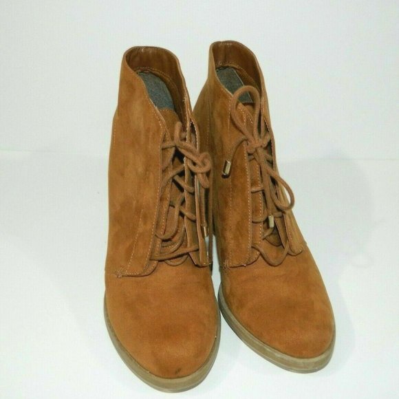 Call It SPRING Tan Brown Suede feel Chunky Heel Bootie Womens 10 - Picture 7 of 10